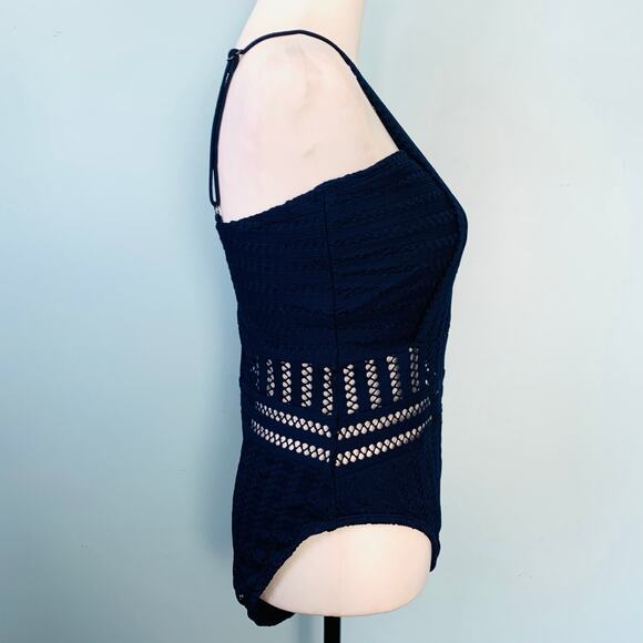 NWT Kenneth Cole Navy Tough Luxe High Neck One Piece Swimsuit Size Large - Picture 5 of 7